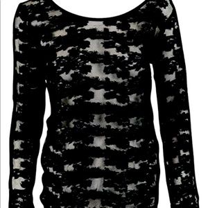 NWT Free People Black Floral Sheer Knit Top XS